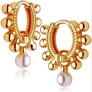Elegant Gold Pearl Hoop Danity Earrings